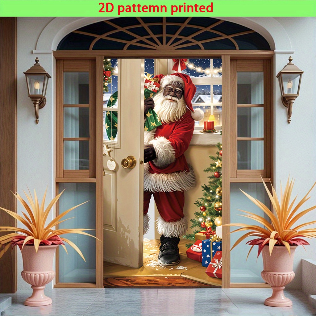 Weihnachtstürdeko Buffalo Check – Rot-schwarzes Plaid Santa Door Cover, 180 X 90 Cm, Wasserdicht