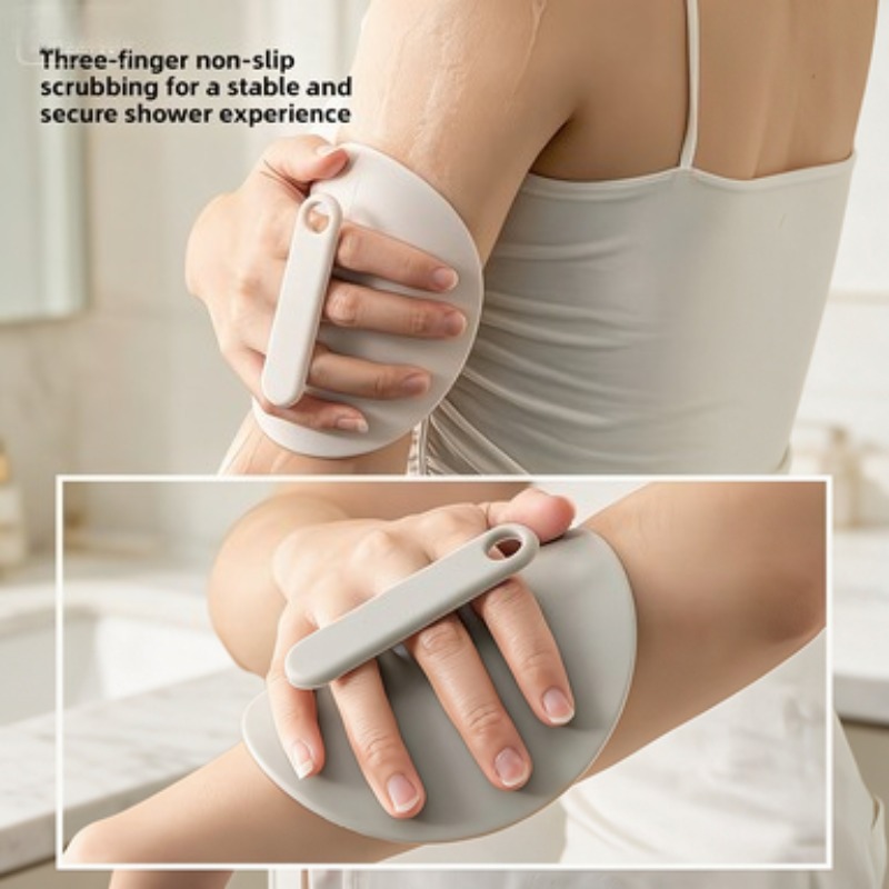 Silicone Body Scrubber with Non-Slip Handle, Round Shower Pad