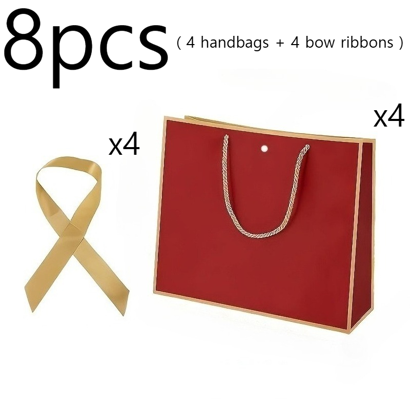 TEMU 8pcs Burgundy Reusable Gift Tote Bag Set With Handles And Ribbon Bows, Gift Exchange Bags, Paper Gift Bags, Wedding Favor Bags, Valentine's Day