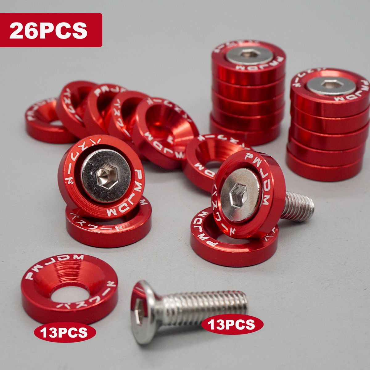 TEMU 26pcs Set (13 Washers + 13 Screws) For Car Styling Modification, Fender Washers, License Plate, Engine Compartment Decoration, Bolts, Colors Of