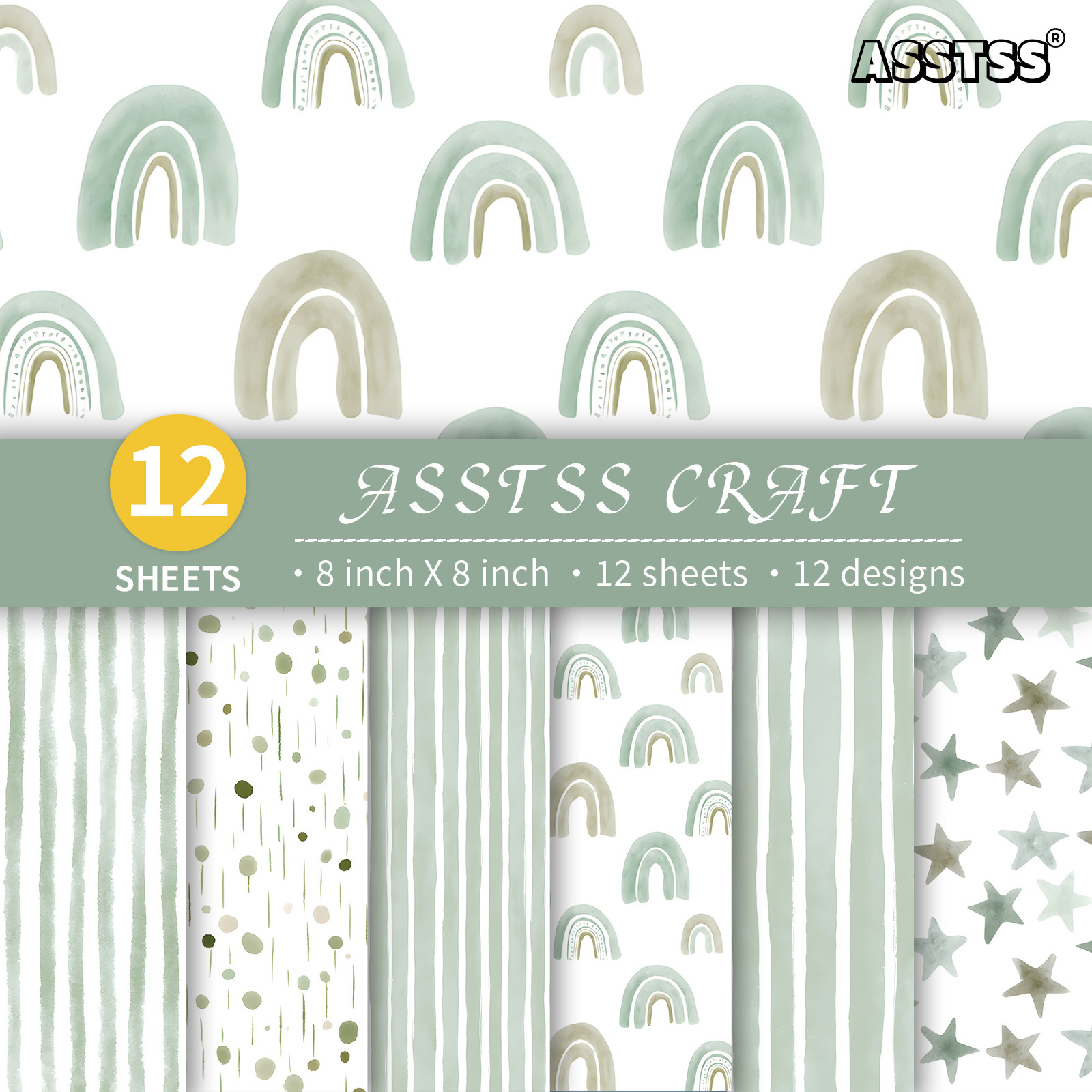 TEMU 12-sheet Asstss 8*8-inch Scrapbooking Paper Pad, Watercolor Style Backing Paper Supplies, Heavyweight Cardstock For Journaling, Collage Art,