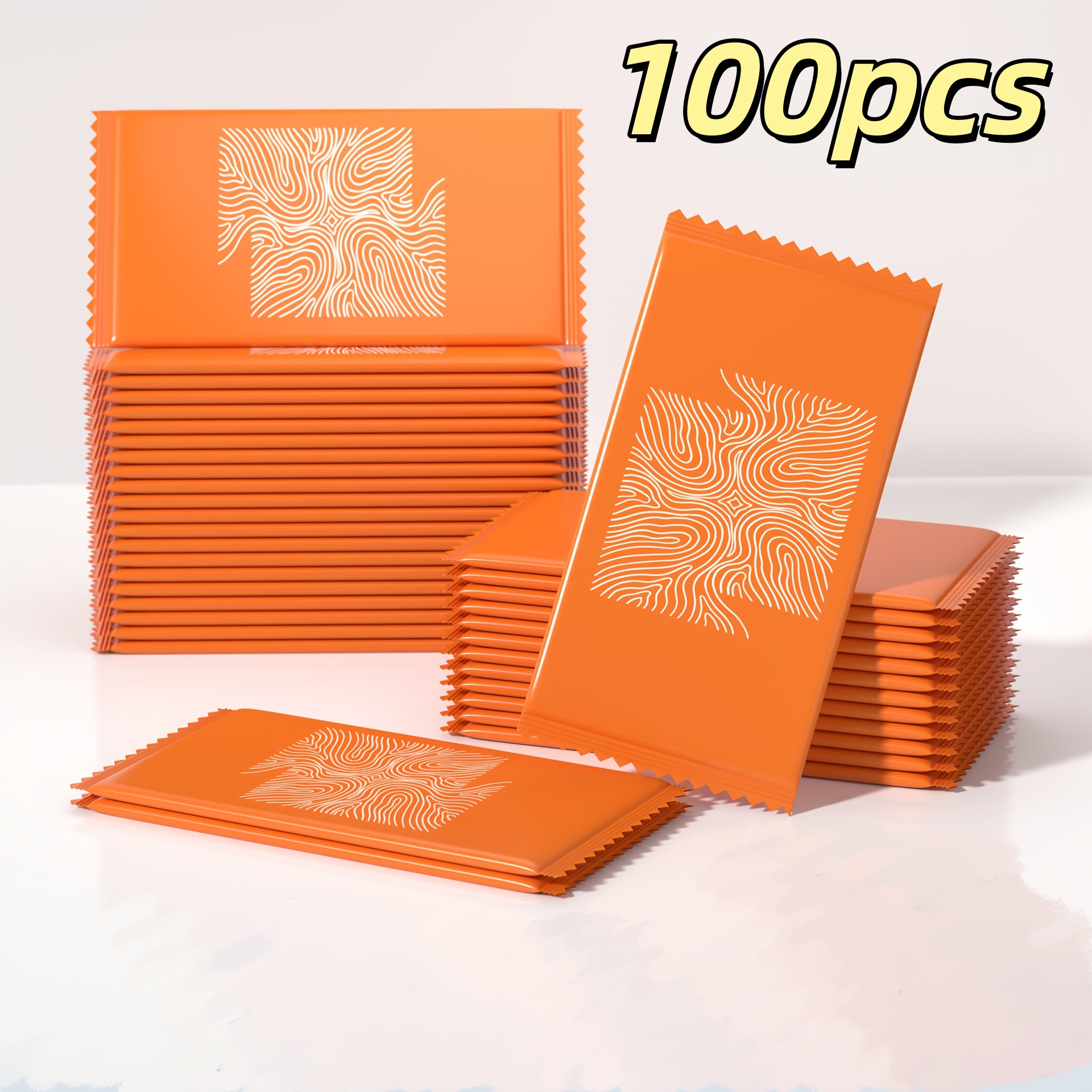 TEMU Cloths & Towelettes, 100pcs Of Portable Mini Travel Wet Wipes In Vibrant Orange Packaging, Individually Wrapped. Non-woven Disposable Cleaning