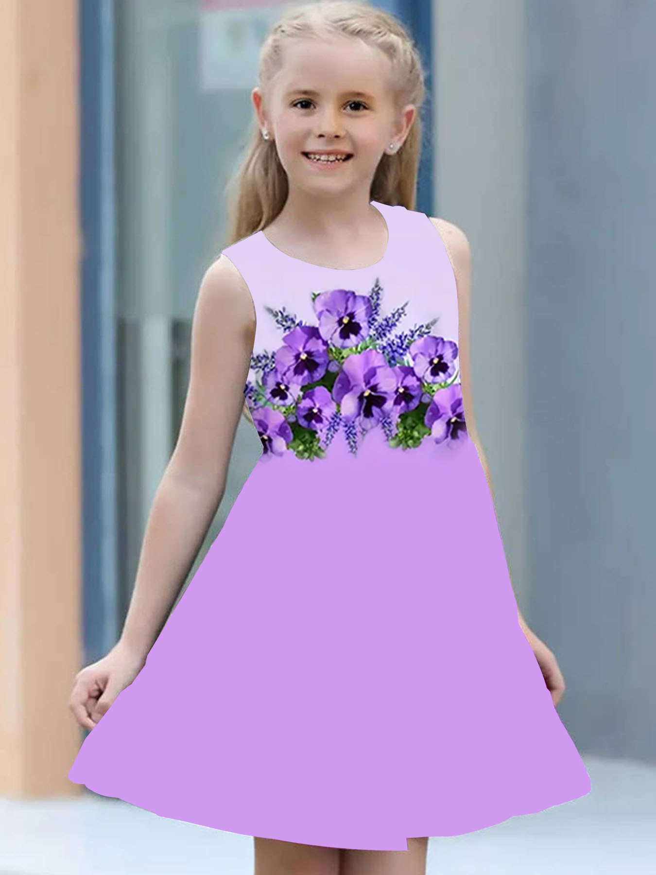 girls floral lavender dress sleeveless floral print Temu Belgium