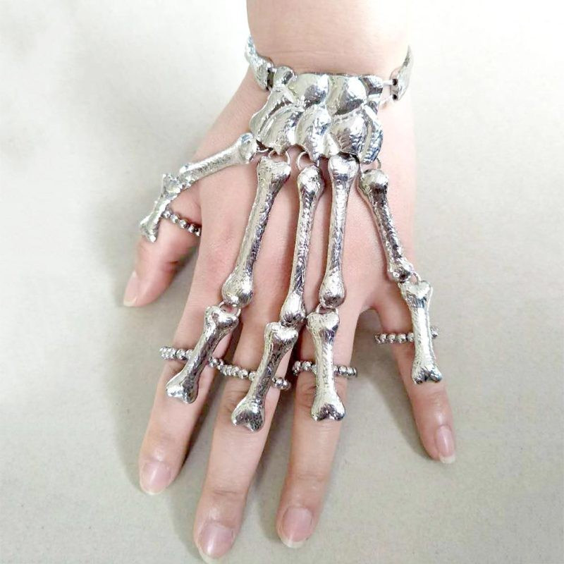 

1pc Fashion Women Punk Bracelet Alloy Skull Finger Hand Chain Skeleton Bone Ladies Girls Bracelets Gifts