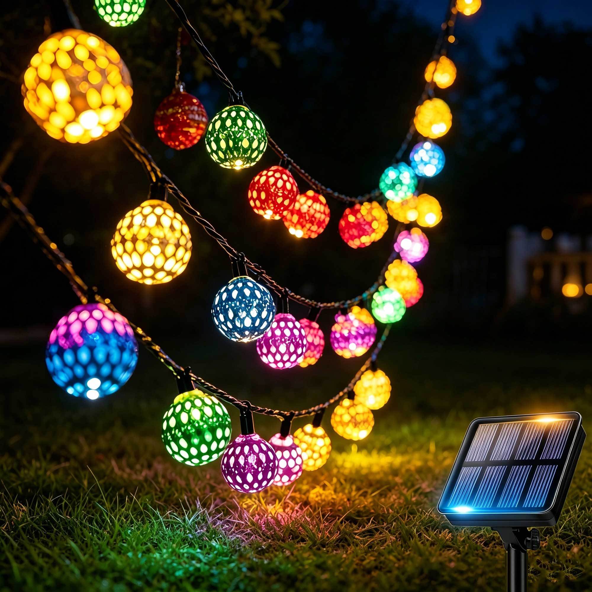 TEMU 50 Led Solar String Lights Outdoor 23ft, Moroccan Metal Hollow Lights, 8 Ip65 Waterproof Glow In Vibe Patio Garden Decor