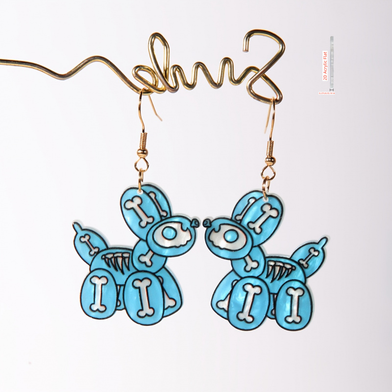 TEMU Handmade Glossy Pearl-like Resin Earrings Funny Cute Statement Earrings Creative Earrings Bone Puppy Earrings Blue Balloon Dog Earrings Sweet