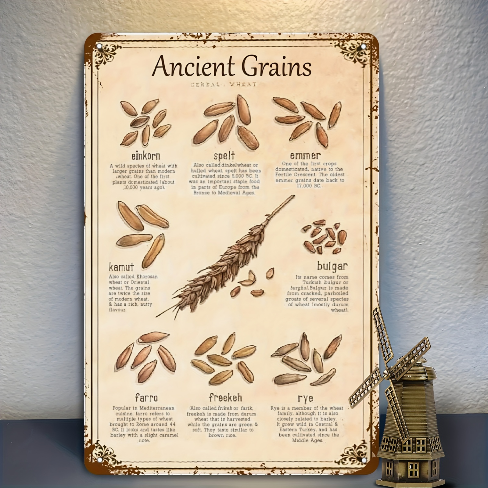 1pc vintage metal tin sign   educational wall art with wheat   emmer           faraoh   multilingual labels english german french italian rustic kitchen for  