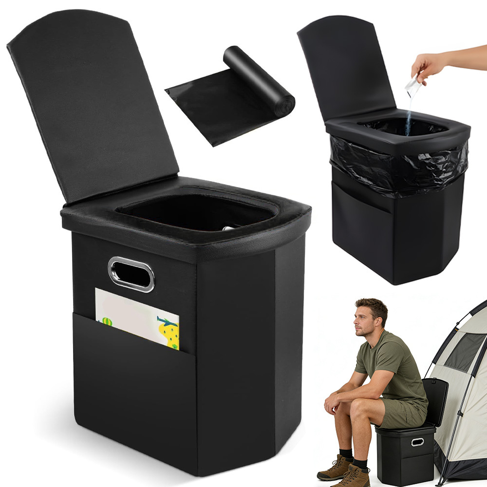 Image of Heavy-duty Portable Folding Camping Toilet With Seat Suitable For Travel, Rv, - 200kg Load Capacity, Hinged Lid & Sealing Ring For , Compact For, , Emergency Use
