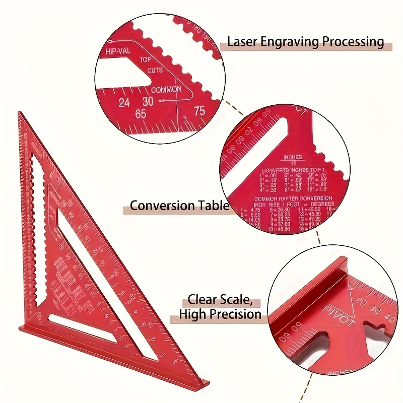 ViewReal Red Aluminum 3D Multi-Angle Measuring Ruler, 7.76 Inches – For Woodworking, Crafting & DIY 2 thumbnail image