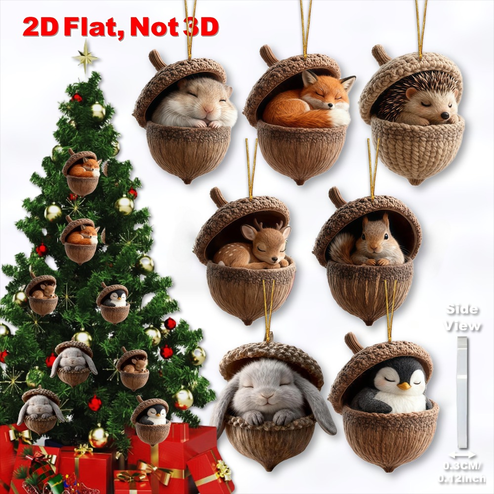 TEMU 2d Flat, 7pcs Cute Squirrel, Deer & Fox Acrylic Ornaments - Animal-shaped Oak Hanging Decorations With Irregular Shape For , For, Multi- & Room