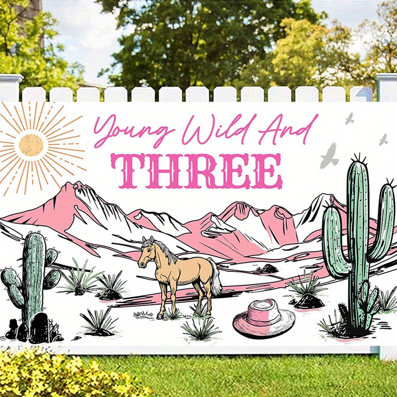 Western Cowboy 3rd Birthday Decorations - Young Wild And Three Banner & Garland Set
