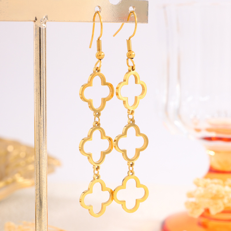 TEMU 1 Paire, Boucles d'Oreilles Faciles à Enfiler avec Pompon à Feuilles Creux, en Acier Inoxydable, Accessoires de Bijoux pour Femmes