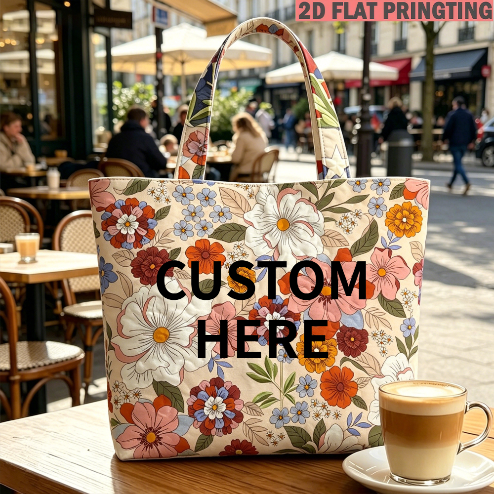 TEMU 1pc Custom Women's Quilted Tote Bag, Featuring 2d Flat Print Your Photo/text/design Here Multi-functional Large Capacity Quilted Bag, Books,
