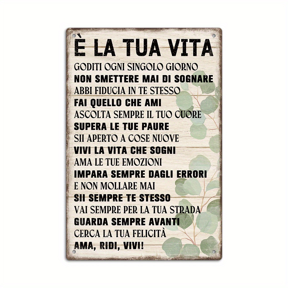 TEMU Putuo Decor 1pc Italian Inspirational Quotes Vintage Metal Tin Sign, Enjoy Single Day , Wall Art Decor For Home Farmhouse Office Studio Shop Man