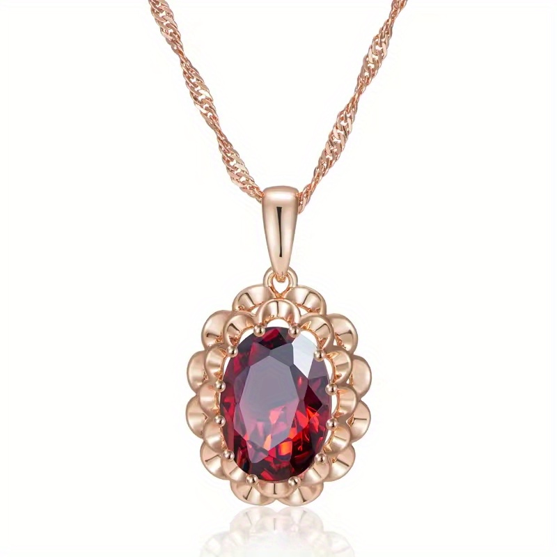 E-shop Elegante geometrische Anhänger-Halskette für Damen mit rotem synthetischem Zirkonia, für Hochzeiten und Partys mit goldenen Akzenten