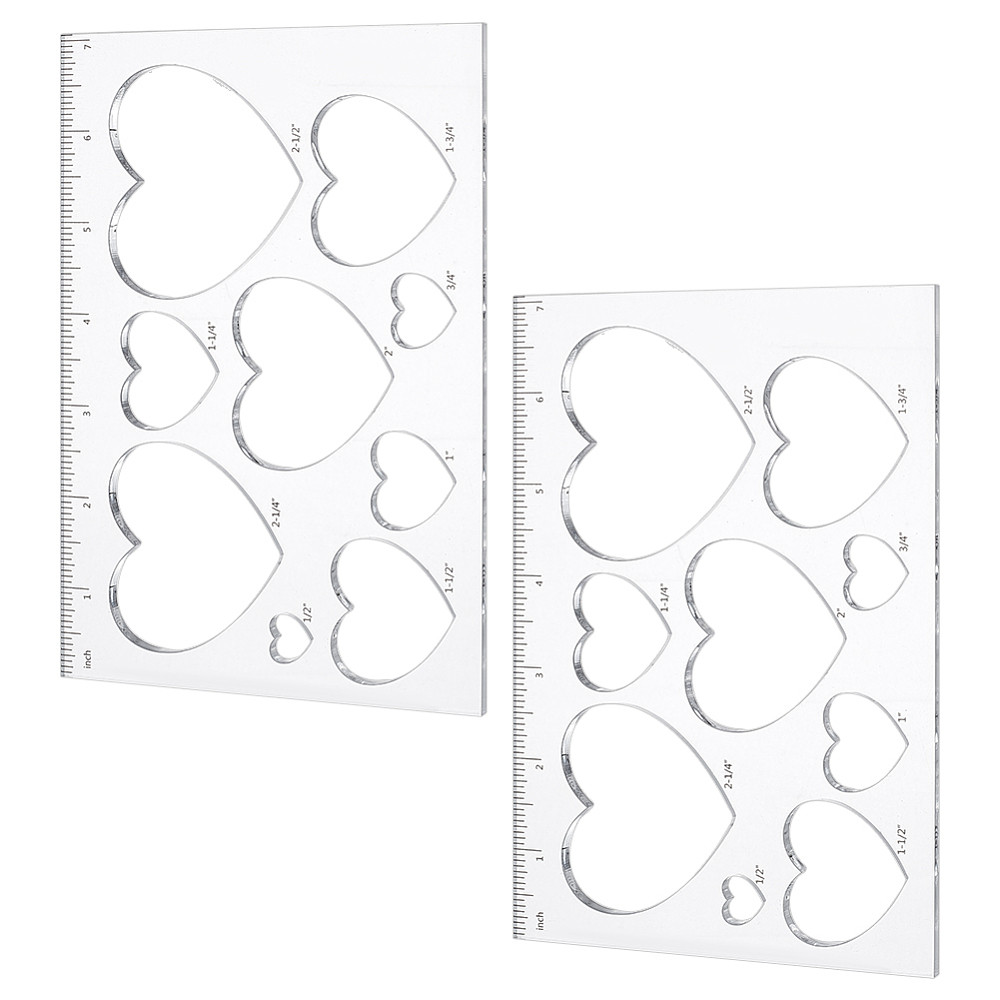 TEMU 2pcs Multifunctional Acrylic Drawing Scale Ruler Painting Template For Drawing Supplies Craft Projects Heart Pattern 120x180x6mm Inner Diameter: