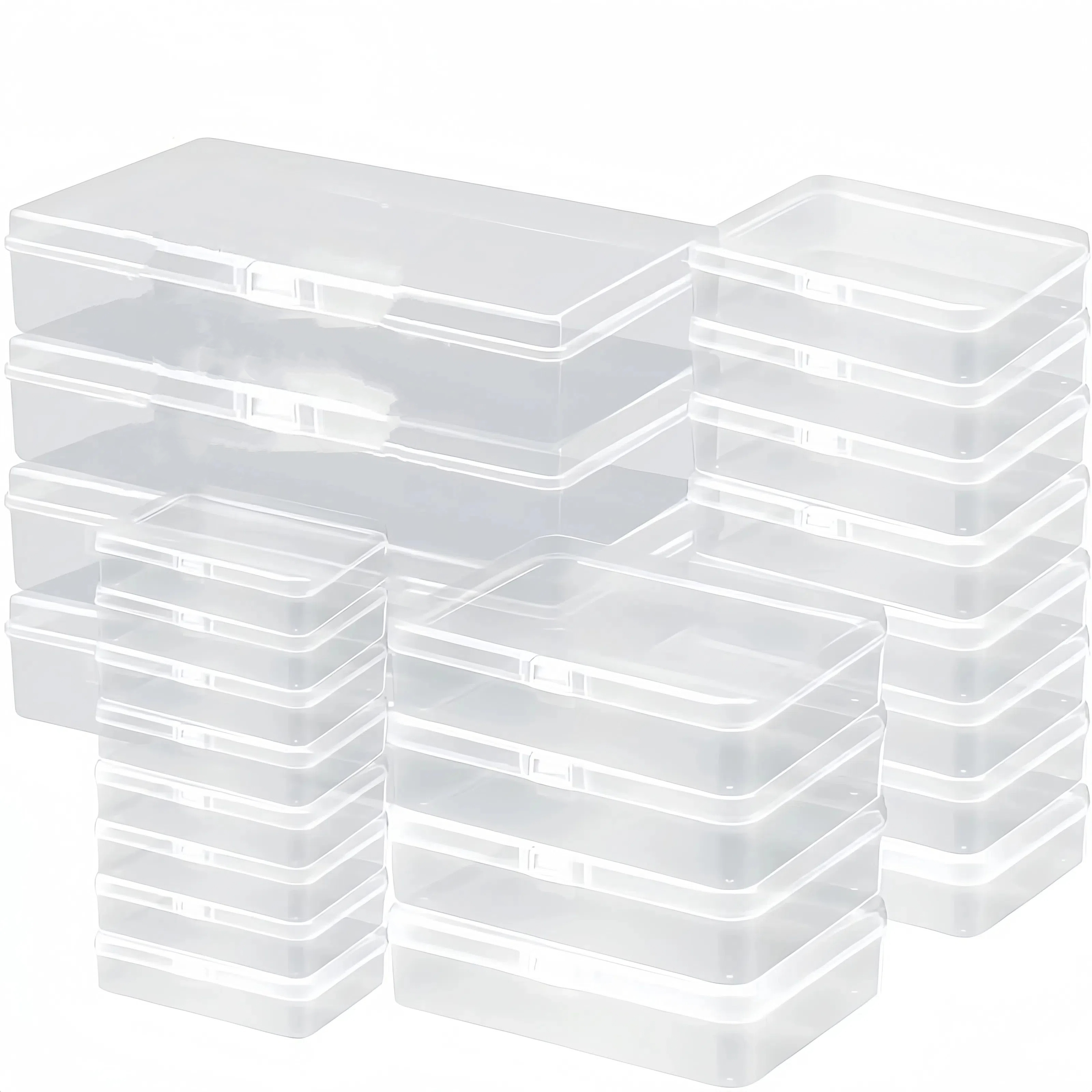 

12/24pcs Clear Plastic Storage Boxes With Hinged , Assorted Sizes, Multipurpose Organizer Set For Jewelry, Beads, Office Supplies, And Game Sorting