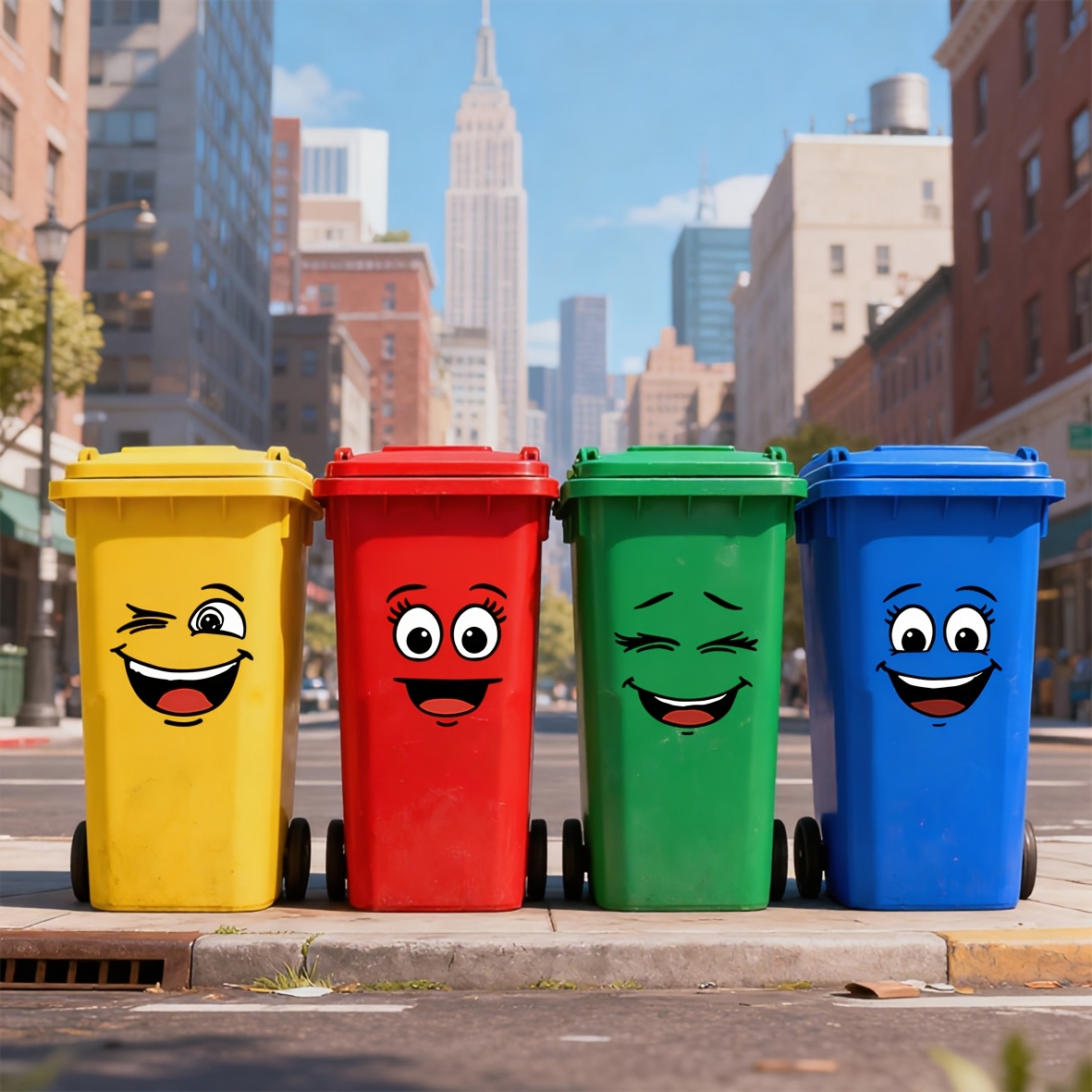 Image of 4pcs Cartoon Trash Bin Stickers, Waterproof Self-adhesive Vinyl Smiling Funny Decals Suitable For Toilet Tanks, Toilet Lids, Trash Bins, Refrigerator Decoration, Bathroom Additions, Wall Decoration