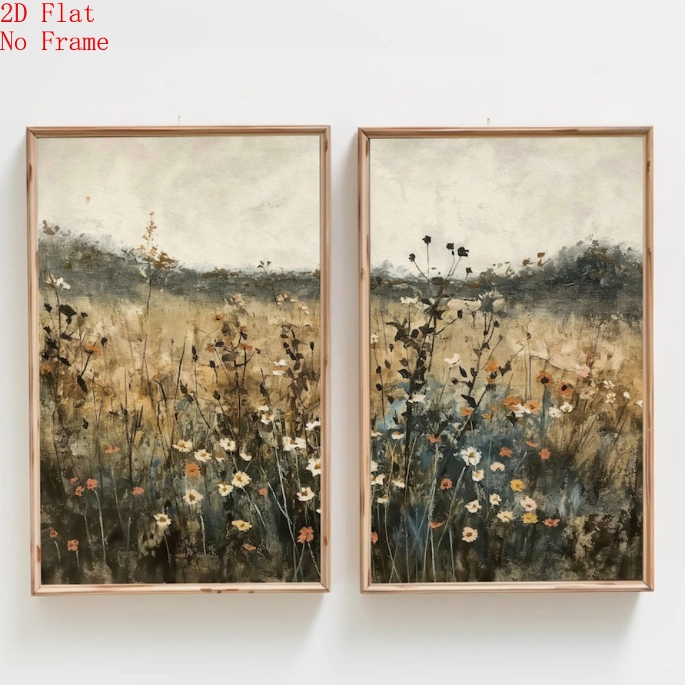 TEMU 2d Flat, [2d Flat] 2pcs(canvas Poster Unframes)muted Wildflowers Canvas , Rustic Unframesd Wall Decor, 2d Flat