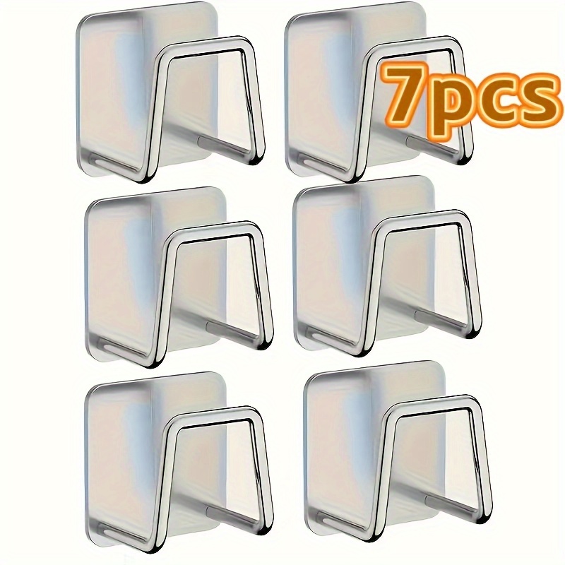 7pcs Stainless Steel Bracket Suit- Sponge And Wash Basin Bracket With Anti-rust, Waterproof Self-adhesive Hooks- Kitchen And Bathroom Storage, Practical Hooks, Utility Hooks