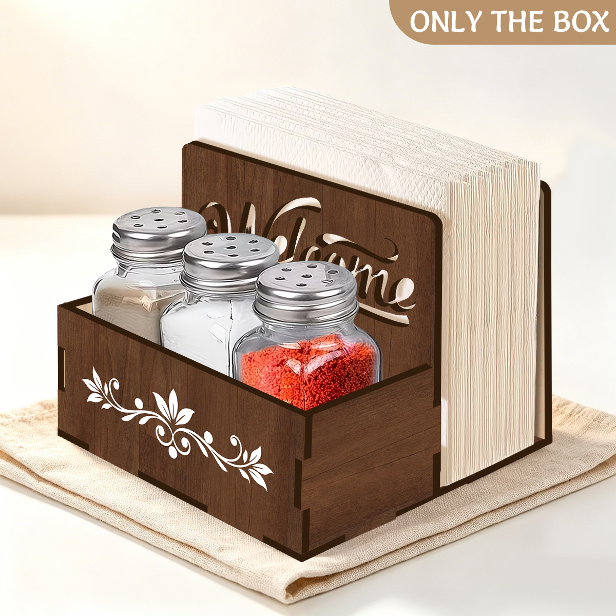 TEMU Wood Napkin Holder & Storage Box With Vertical Tissue Organizer - Rustic Farmhouse Tabletop Shelf Suitable, Dining Table, Living Room - Napkin