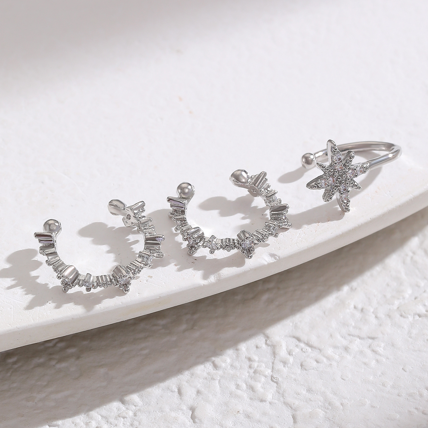 3pc Women's Eight-Pointed Star Clip-On Earrings Set