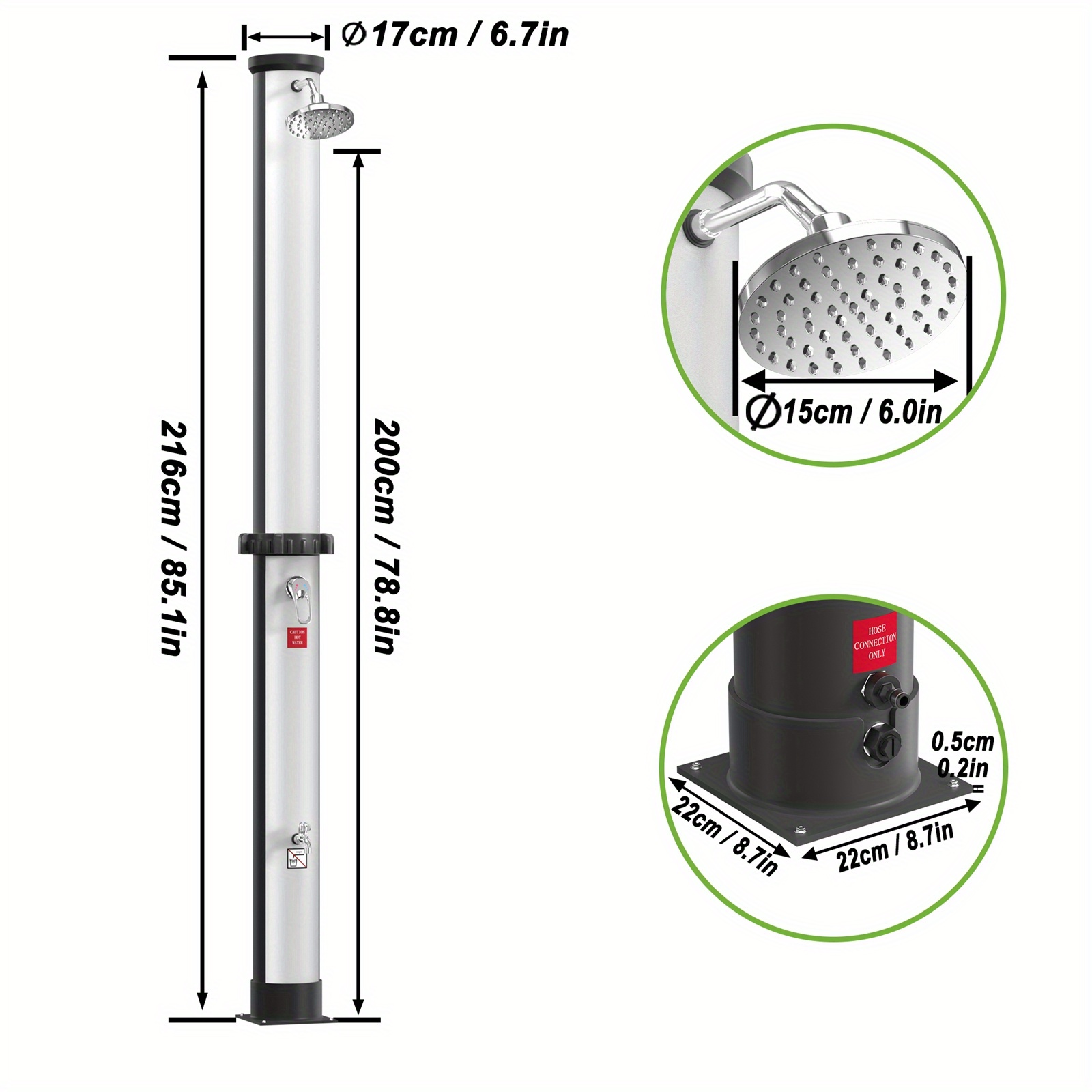 Silver/black Solar Shower 40 Litres Garden Shower Pool Shower Camping Shower With Rain Shower Head And Foot Shower Hot To 60°c Suitable For Garden, Pool And Camping