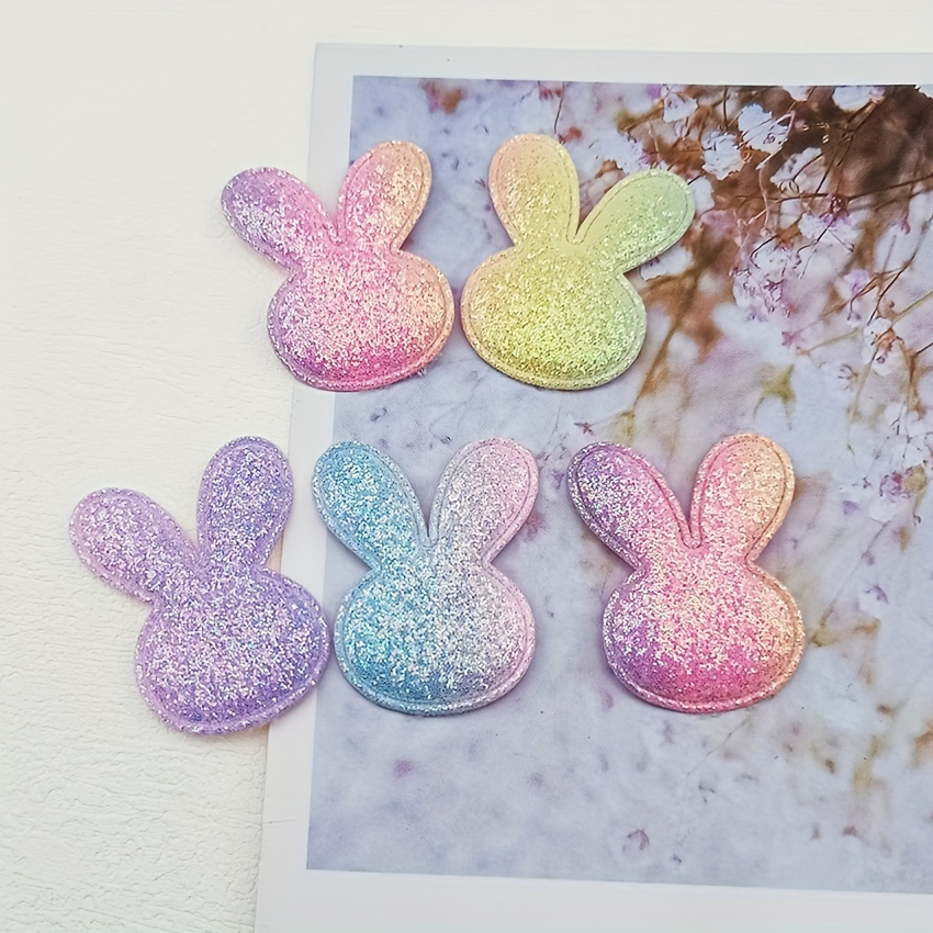 

20pcs Rainbow Glitter Bunny Heads - Diy Crafts & Accessories - Mixed Colors - Spring Or Easter Decorations