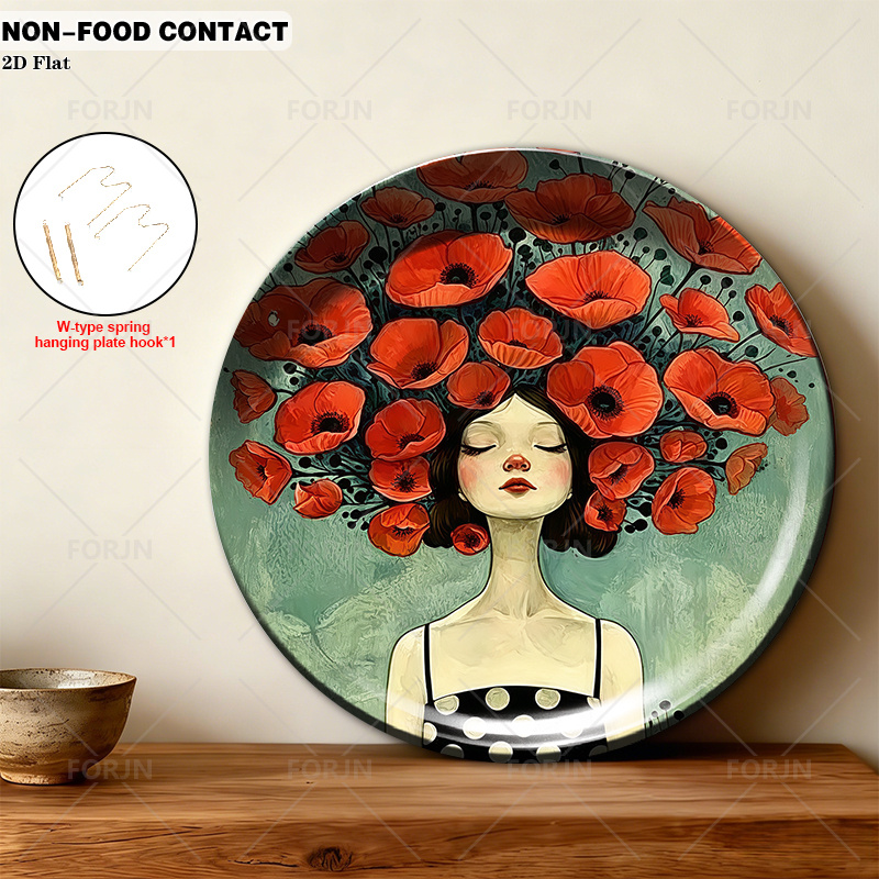 TEMU 1pc Forjn Modern Minimalist Round Ceramic Decorative Plate - Suitable, Living Room, Bedroom & Office Wall Decor, Non-food Contact Flat Plate,