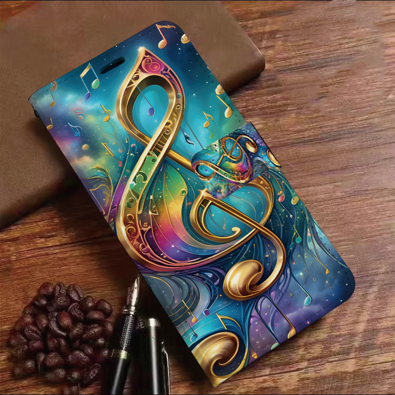 TEMU Phone Case: Music Synthetic Leather Flip Wallet Phone Case | Card Slots Kickstand Shockproof Scratch Resistant | Full Protective Cover Suitable