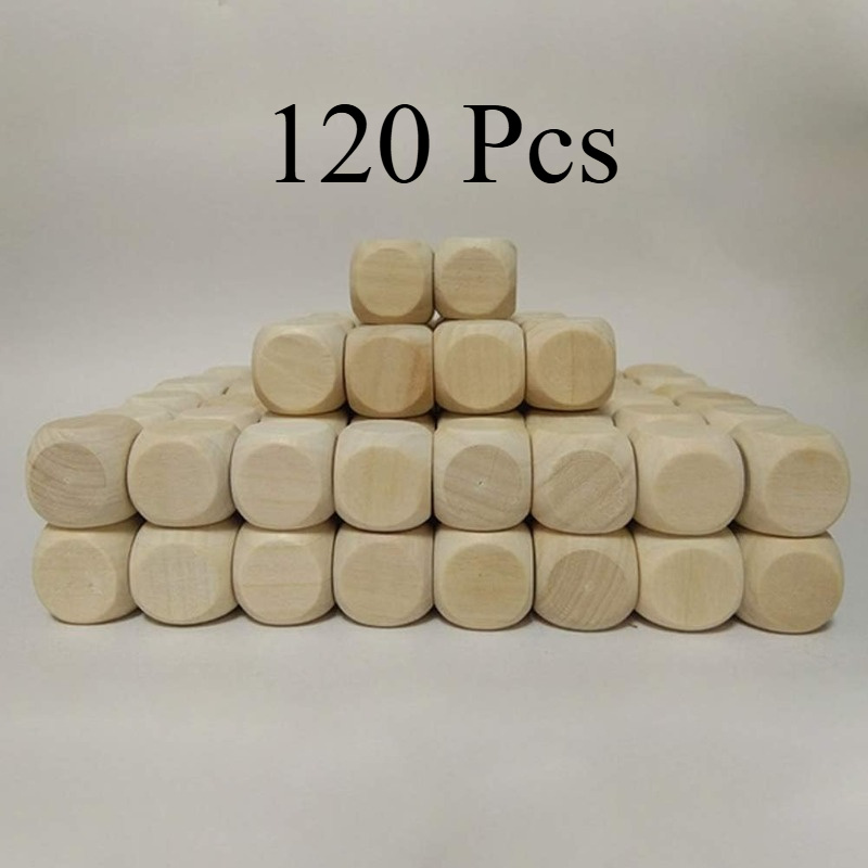 TEMU 120 piezas de dados de madera , bloques cuadrados sin terminar, cubos de madera redondeados de 6 lados, para proyectos de manualidades (20 mm)