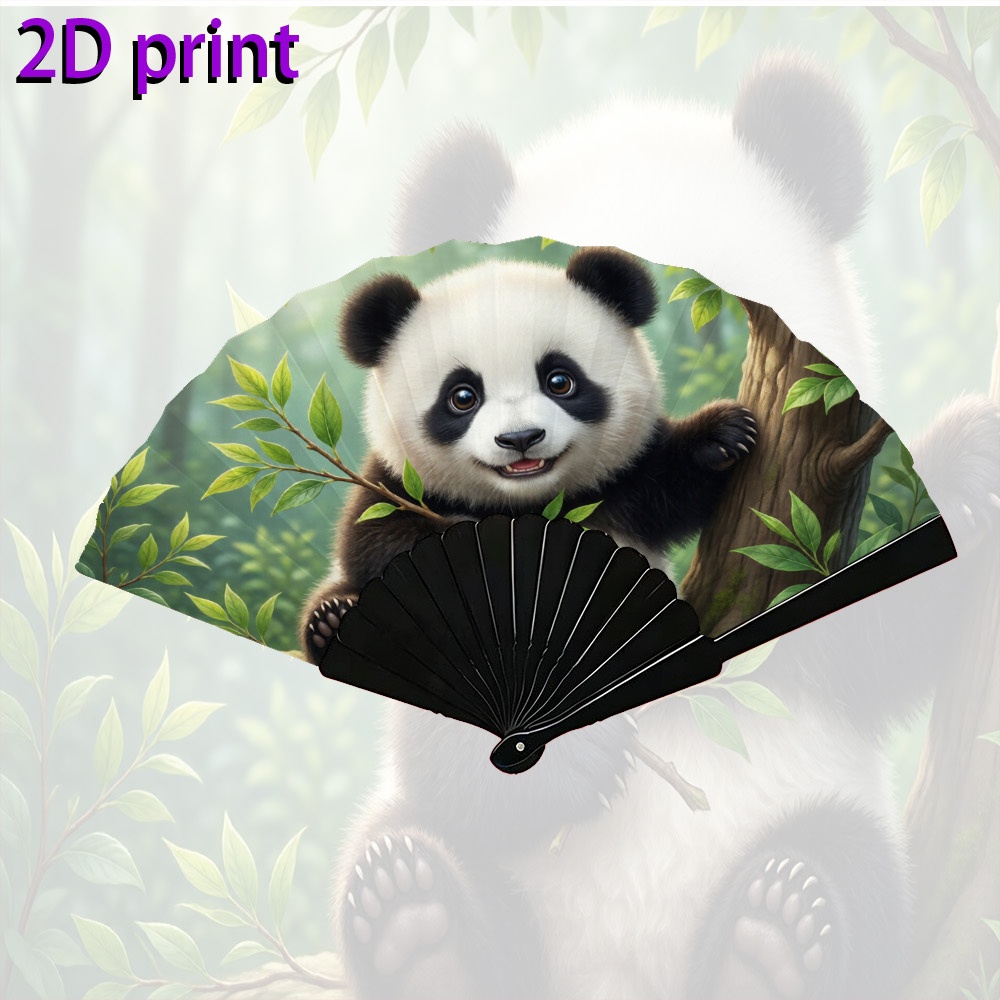 TEMU 2d Flat, 1pc Unisex Fashionable 2d Folding Fan, Cute Q-version Panda Portable Handheld Foldable Fan, Suitable For Parties, Weddings, Rave