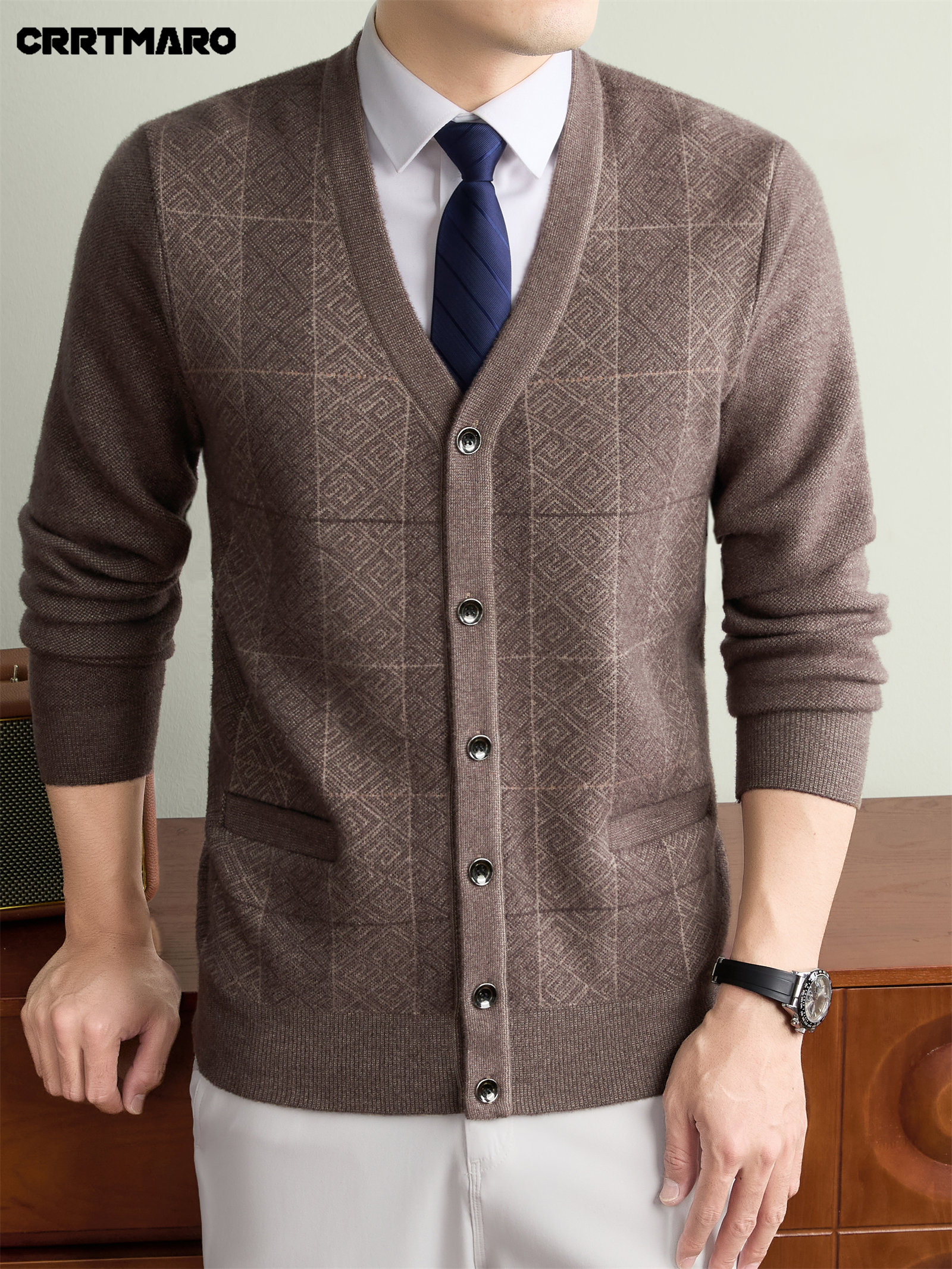 Men'S Thick V-Neck Knit Cardigan, Warm Casual Layering Top for Fall And Winter