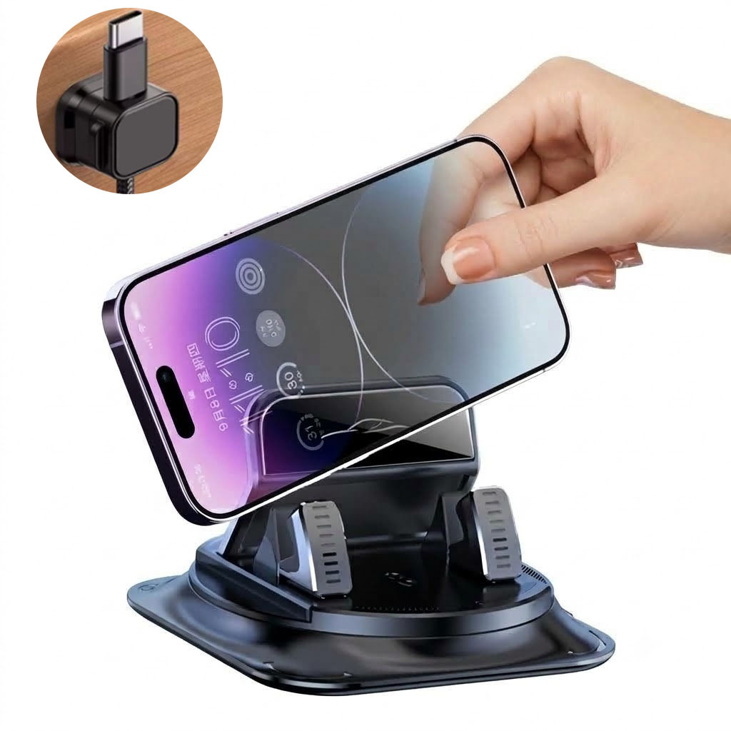 TEMU 360° Rotatable Car Phone Holder, Abs Material With Anti-slip Pad, Ideal For Dashboard, Car Interior, Office, And Home Use, Strong Suction Cup
