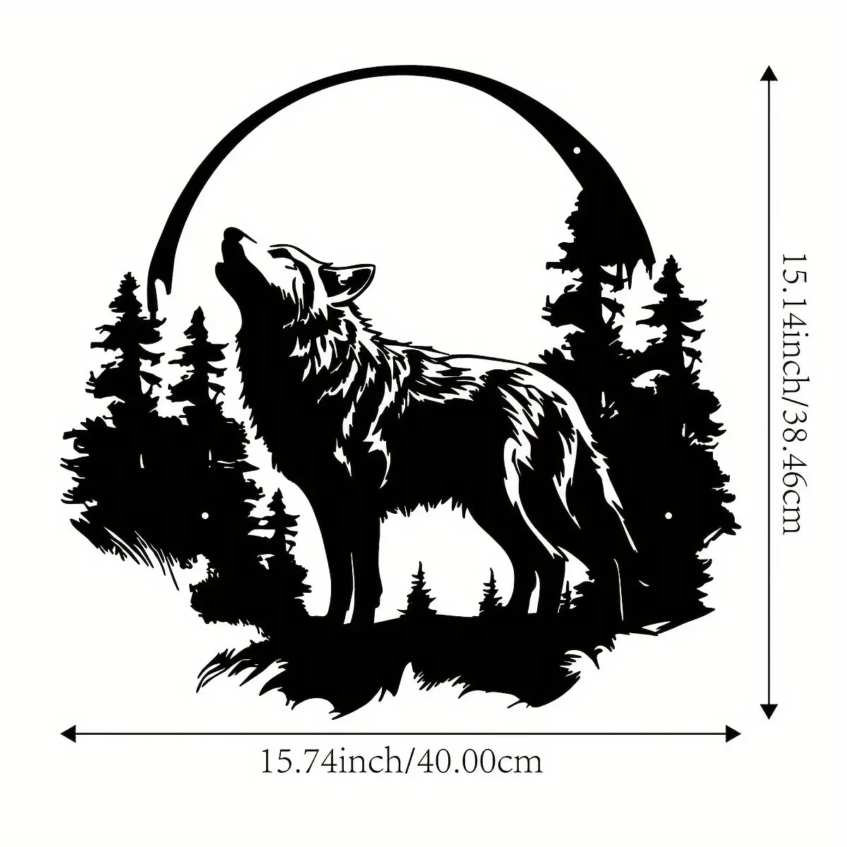 TEMU Sculpture de loup en métal 2D à plat, - 15,75 pouces, art mural d'extérieur et d'intérieur avec motif de forêt , parfaite pour la décoration de