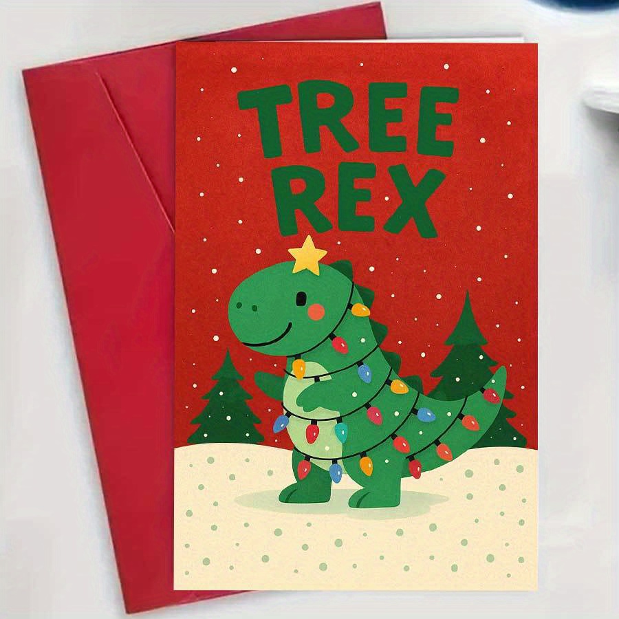 TEMU 1 stuks Schattige Boom Rex Kerstkaart Humoristische Vakantie Wenskaart Ideaal voor Dinosaurussen Liefhebbers, Familie en Vrienden om het