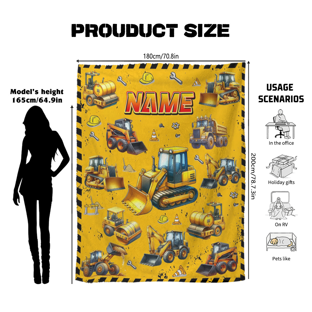 Customizable Name Engineering Vehicle Fleece Blanket