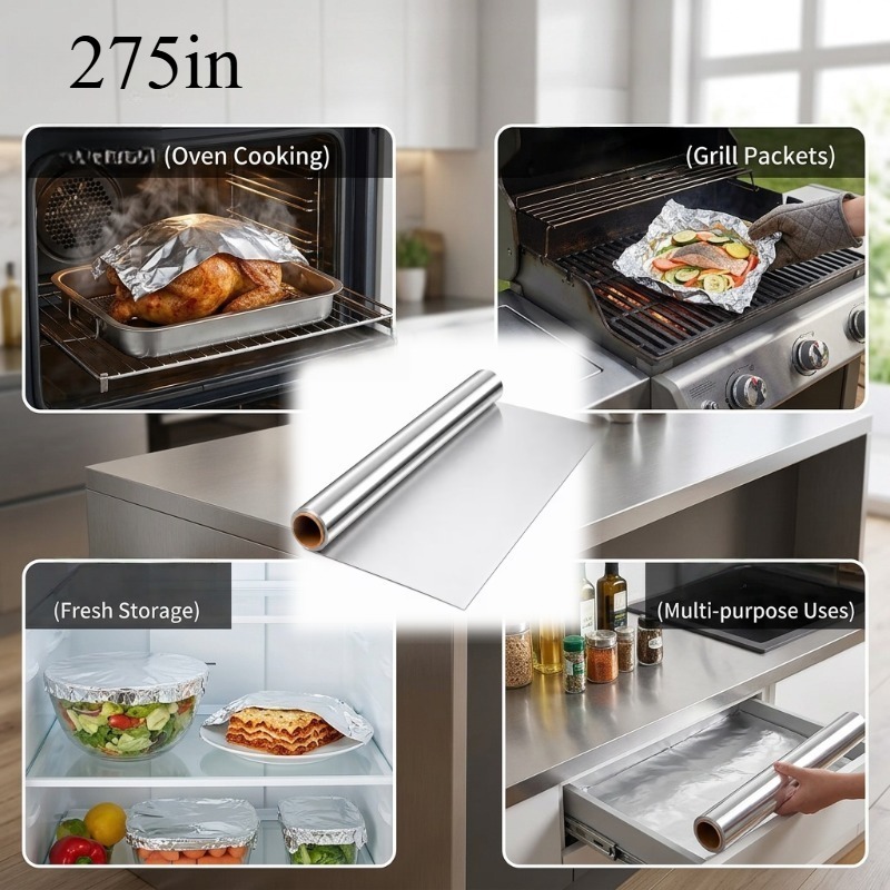 TEMU Thickened, Widened, And Lengthened High-temperature Resistant Aluminum Foil/tin Foil Roll, Suitable For Ovens, Air Fryers, Baking Pans, Grills,