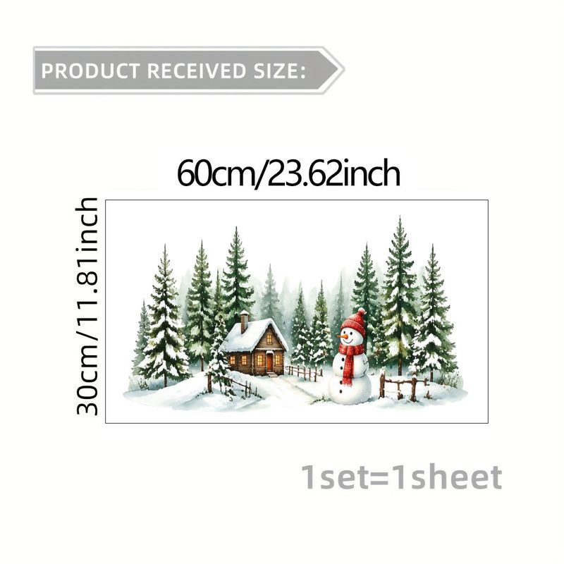 TEMU 2d Flat, 1pc 2d Flat Pattern, Christmas Window Cling Electrostatic Sticker, Window Decal, Glass Decal, Window Appliqué Featuring A Snowy Cabin,