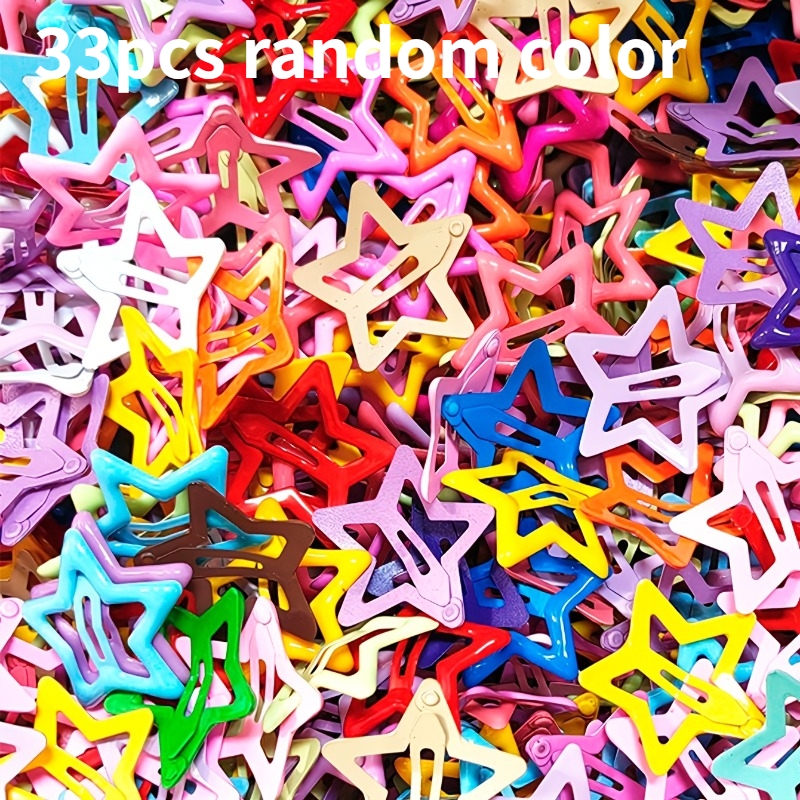 TEMU 33pcs Set Of Random Color Hollow-out Star Hair Clips, Cute Bangs And Side Hairpins, Versatile Hair Accessories, Suitable For Daily And