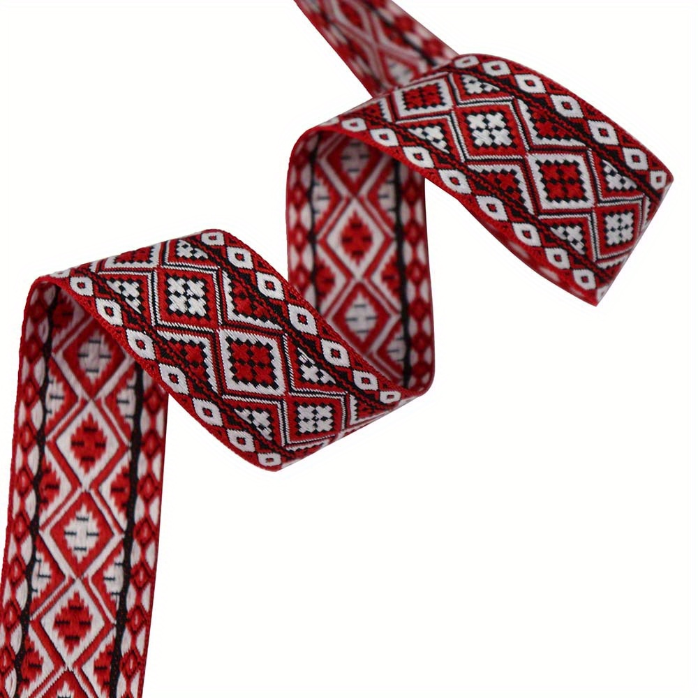 Red White Jacquard Ribbon Vintage Embroidered Trim For Sewing Clothing Gift Wrapping Wedding Home Decor