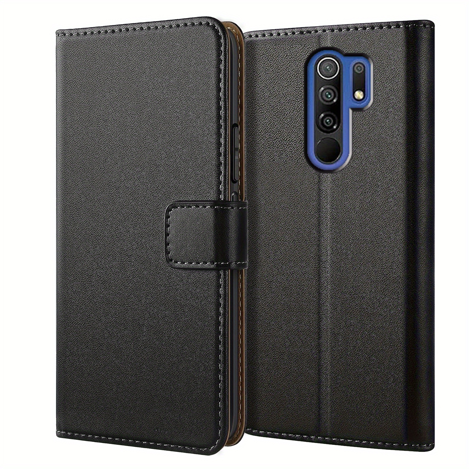 TEMU Phone Case: For Xiaomi Redmi 9 9a Wallet Case With Kickstand Black Faux Leather Flip Protective Phone Case Cover