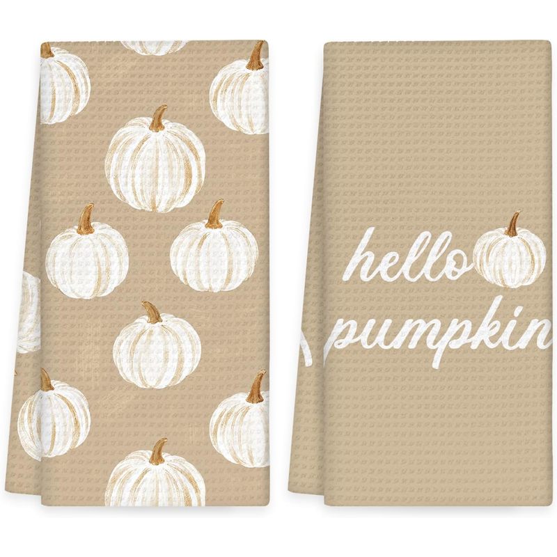 TEMU 2pcs Autumn Pumpkin Kitchen Towels, 16x24 Inches, Suitable For Kitchen Dishcloths - Vintage "hello Pumpkin" Decorative Towels, Includes Harvest