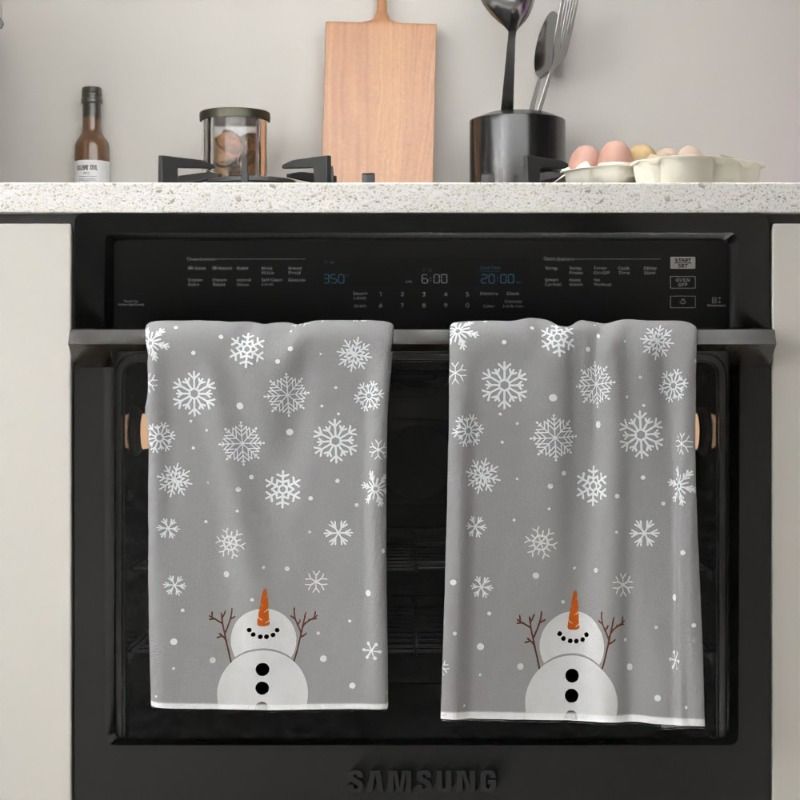 

2pcs Snowman Polyester Towels Set, 18x26 Inches, Super Kitchen/bath Towels, Contemporary , Machine Washable, Ideal For Christmas & Winter Decor, Guest Towel