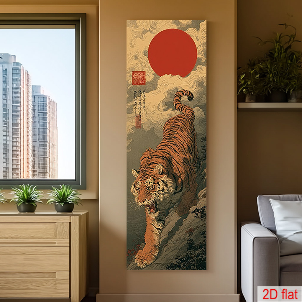 TEMU 1pc Tiger And Red Sun Vertical Banner Tapestry, Aesthetic Art Tapestry Perfect Gift For Home Decor Enthusiasts