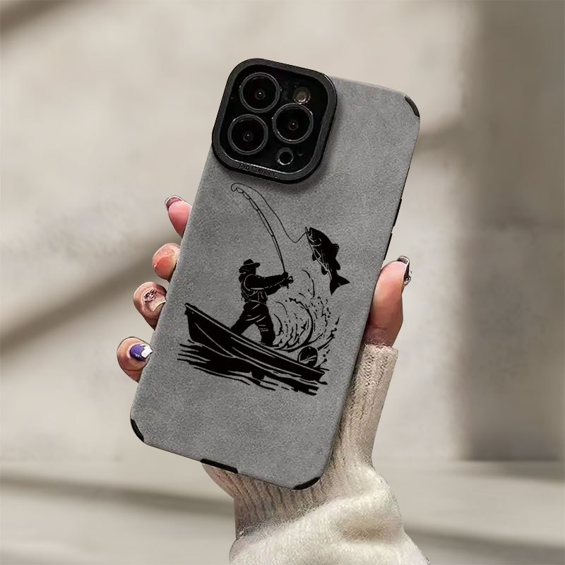 TEMU Phone Case - Phone Case Featuring A Fishing Silhouette Design, From Thick Faux Leather That Resists Dirt, Anti-slip , And Is Shockproof.