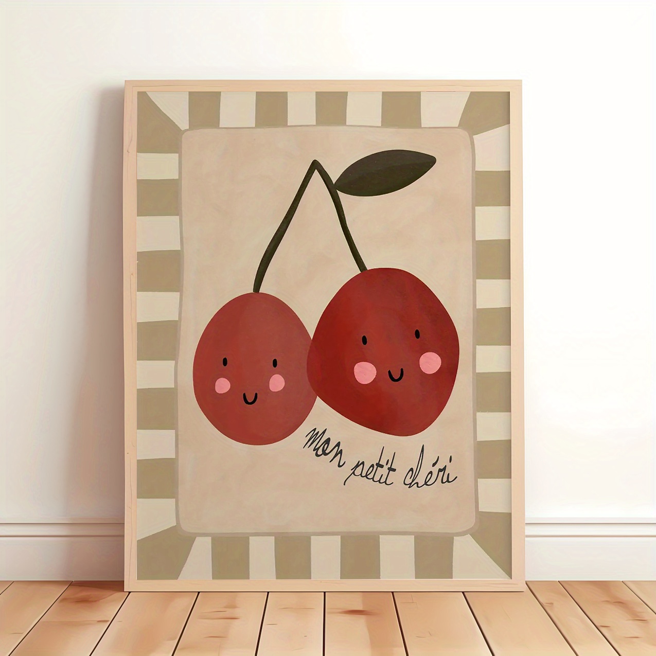 TEMU 2d Flat, 2d Flat, 1pc, Mon Petit Print, Little Cherries, Wall Art For Boys And Children, Cute Art For Boys And Children, Sweet Nursery Pictures,