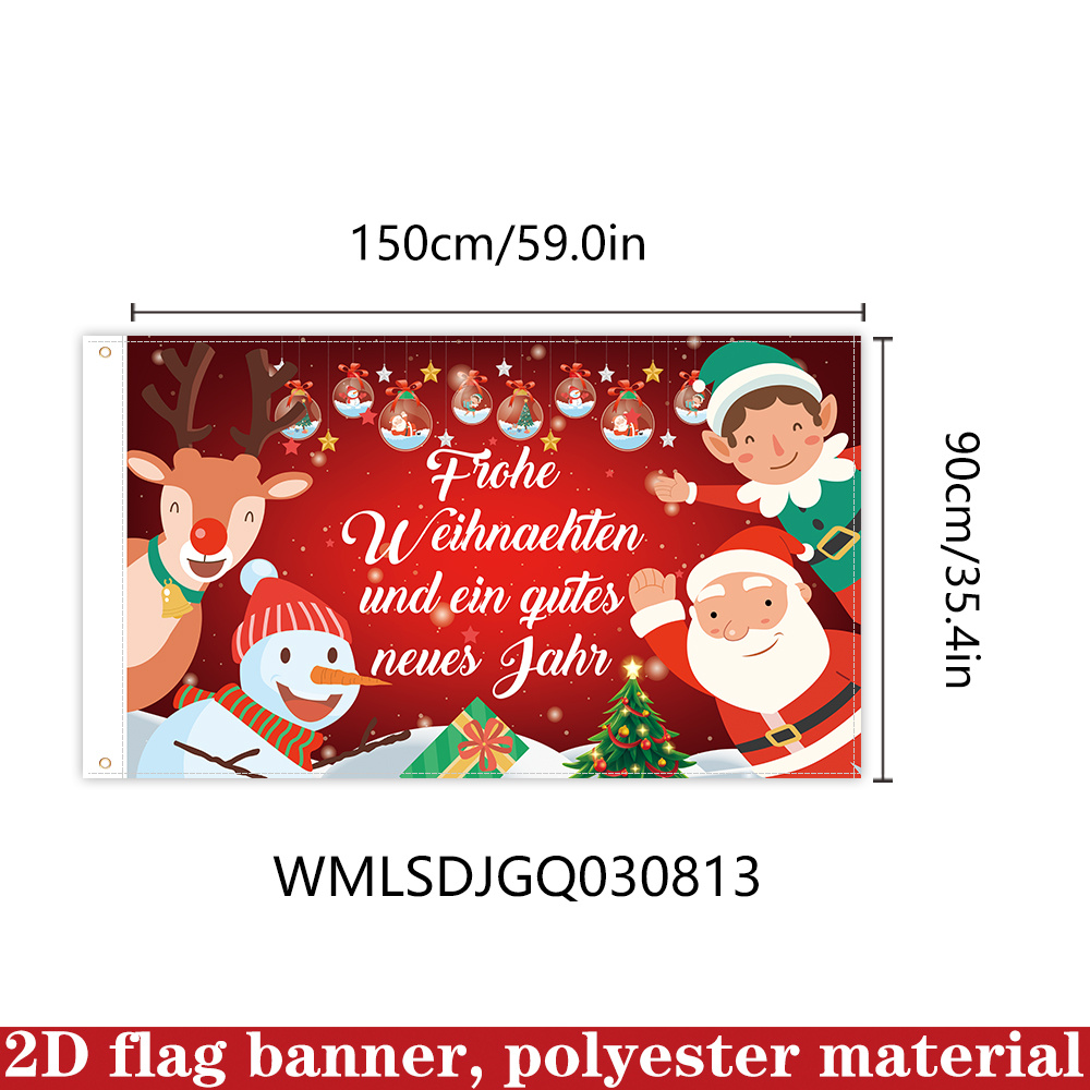 TEMU 2d Flat, 2d Door Banner, 2d Flag Banner, 1pc Frohe Weihnachten Flag, 150cm * 90cm/59in * 35.4in, Polyester Material, Christmas Flag Decoration