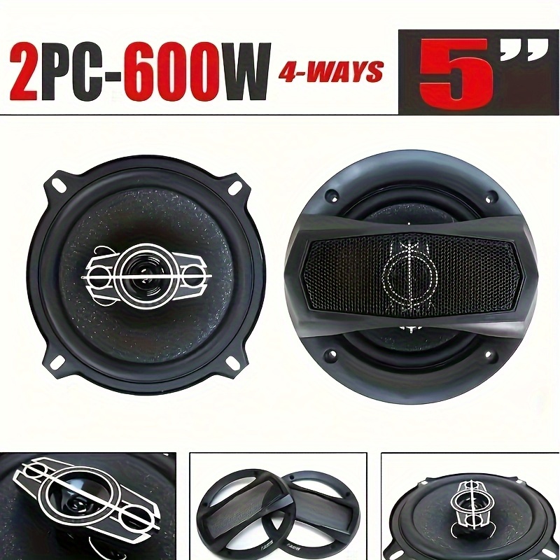 TEMU 2pcs 600w 5 Inch Car Hifi Coaxial Speaker, Full Range Frequency Vehicle Door Auto Audio Music Stereo Subwoofer Halloween Car Accessories For Man For Woman