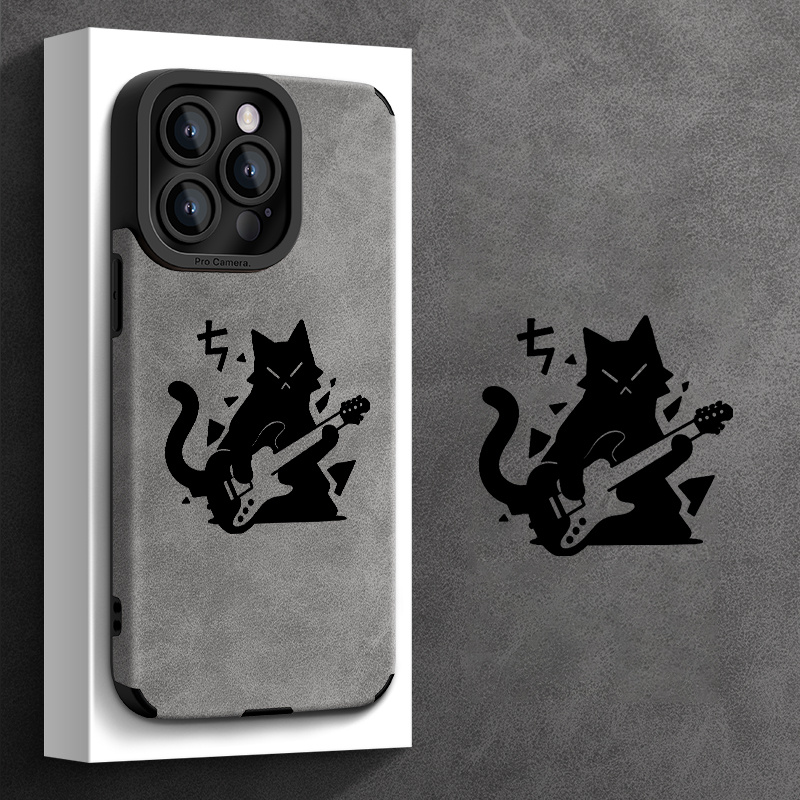 TEMU Black Guitar Cat Pattern Phone Case Suitable For Iphone 16/16pro/16promax/16plus/16e/15/15plus/15pro/15promax, 14/14plus/14pro/14promax,